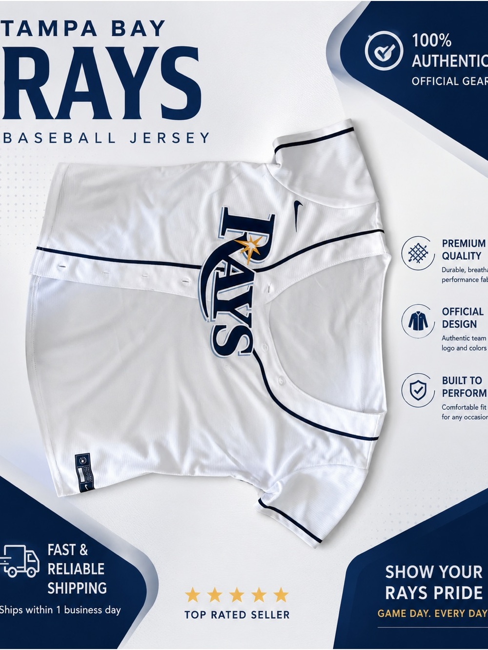 Nike Women’s Small White & Navy Tampa Bay Rays Jersey